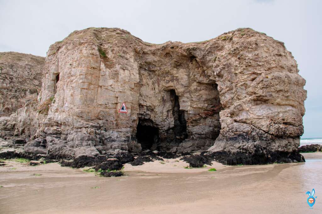 Perranporth beach cliff cove in cornwall